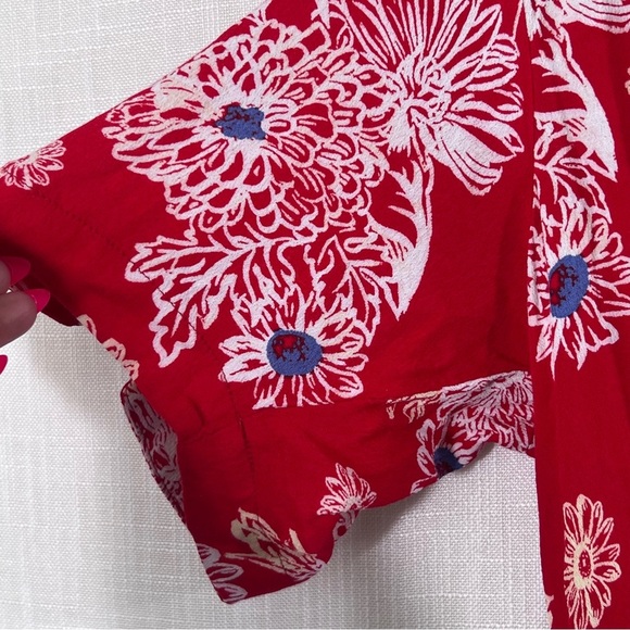 Free People Blue Hawaii Collared Short Sleeve Red Mini Dress Size L - Picture 10 of 16